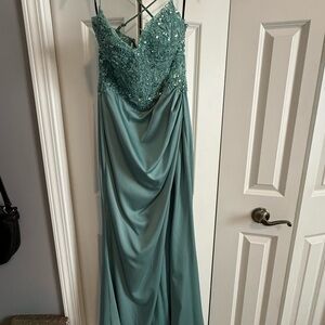 Alyce Paris Teal Beaded Gown